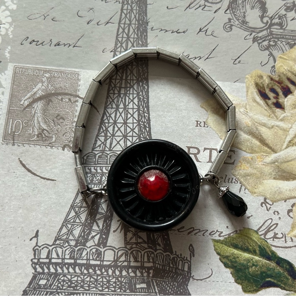 VINTAGE OLD BUTTON & Watch band repurposed into BRACELET
